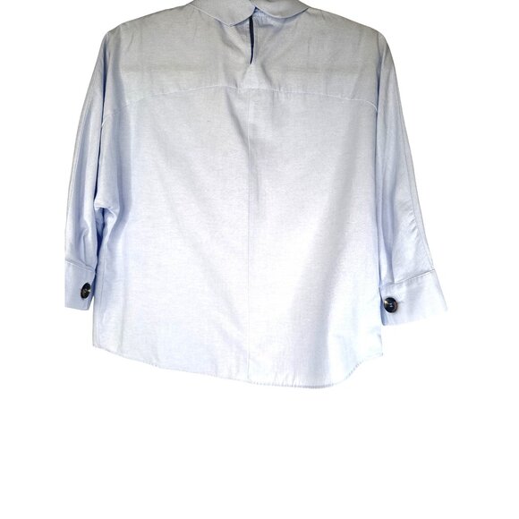 2/$30 Zara Basic Blue Blouse XS Long Sleeve Button Cuff Bow Tie Neck - Picture 13 of 14